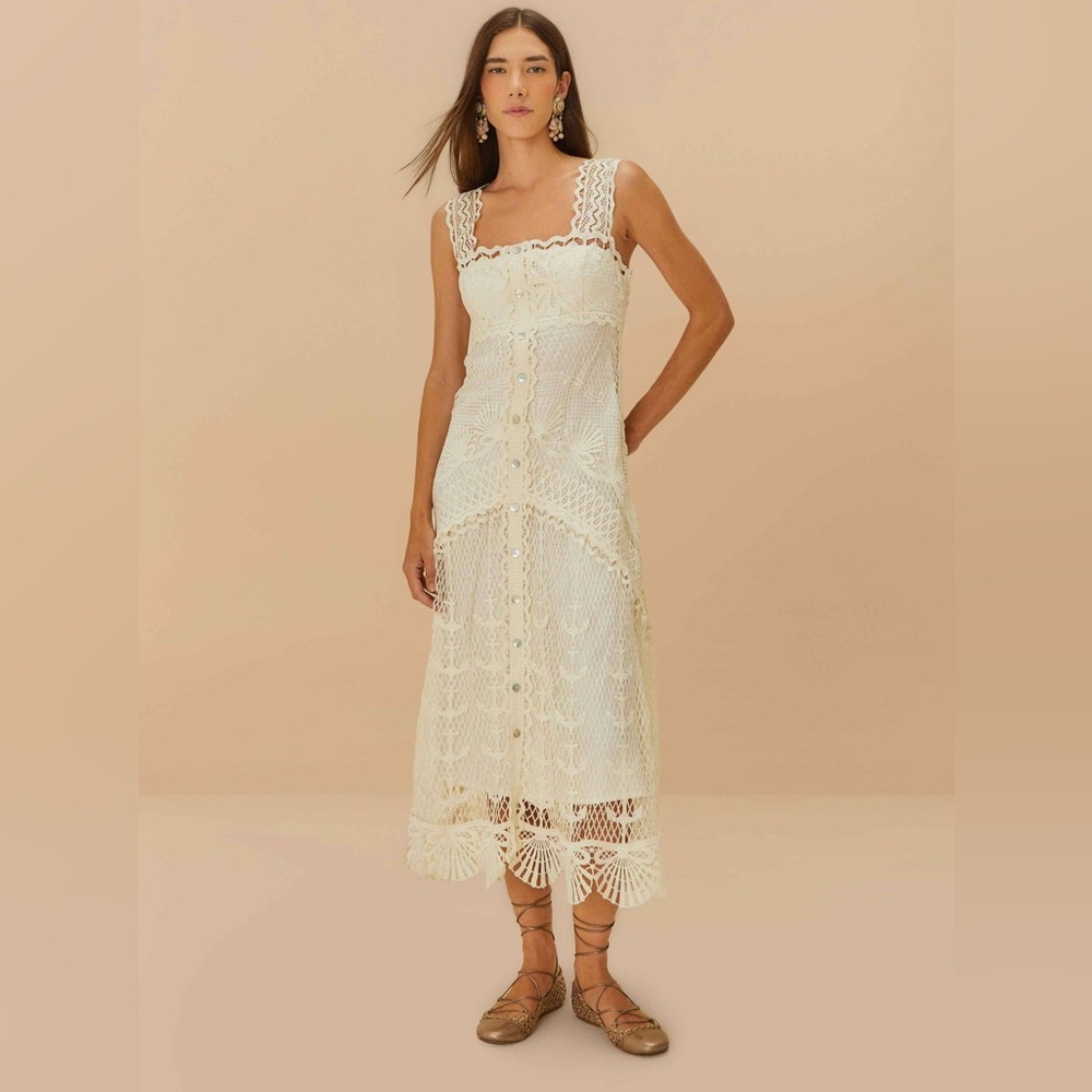 FARM Rio Off-White Nautical Guipure Maxi Midi Dress